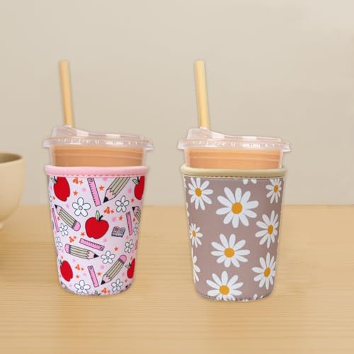 Image of Reusable Insulated Neoprene Iced Coffee Cup Sleeve, Durable Drink Sleeve for Cold Beverages, Beverage Holder for Iced Coffee, Teacher Treasure