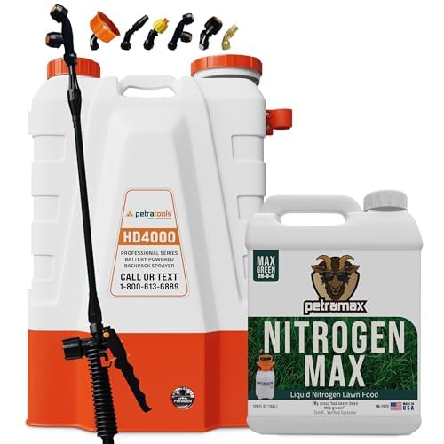Image of PetraTools Lawn Care Bundle, Battery-Powered Backpack Sprayer and Liquid Nitrogen Fertilizer