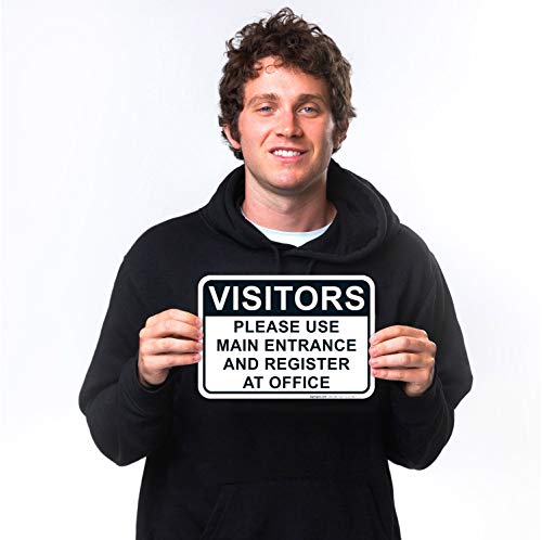 Visitors Please Use Main Entrance Register At Office Sign, 10X7 Inches, 4 Mil Vinyl Decal Stickers Weather Resistant Uv Protected, Made In Usa By Sigo Signs #TOP3