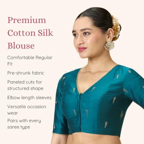 Image of Studio Shringaar Women's Handloom Cotton Silk Readymade Saree Blouse with Underarm Sweat Pads (Pack of 14 Pads)