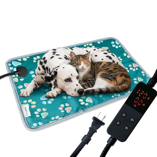 furrybaby Dog Heating Pad, Pet Heating Pad for Dogs with Durable Anti-Bite Tube Indoor, Heated for Dogs House Puppies Cats (1 Pack Green, 24 X 16in, T