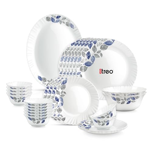 Image of Treo By Milton Opalware Aurelia Lunis Dinner Set of 27 | Serving for 6 | Microwave & Dishwasher Safe | Bone-Ash Free | Tempered Toughness | Plates & Bowls | Crockery Set for Dining & Gifting