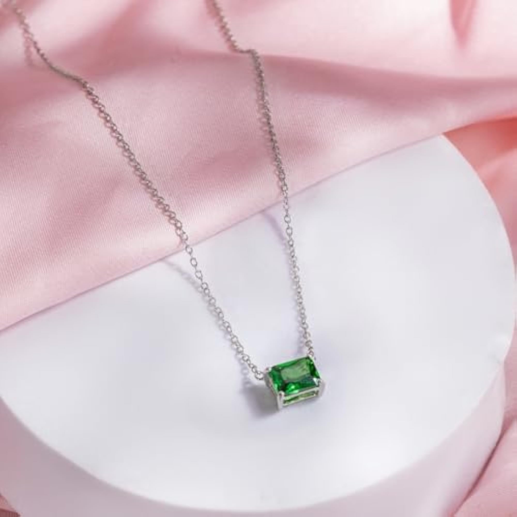 925 Sterling Silver Emerald Solitaire Necklace, Gift for Women