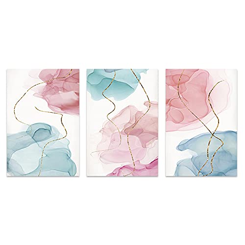 Triptyque affiches abstraites 50x70 cm avec détails dorés et texture toile