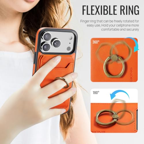 Étui portefeuille iPhone 12 Pro orange avec coque magnétique 2 en 1 - 4