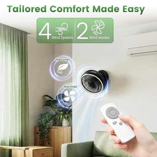 COWSAR 4-in-1 Camping Fan Rechargeable, Portable Battery Powered Fan with Light & Remote, 4-Speed, 330° Oscillation, Type-C, Table/Wall/Hang/Tripod for Indoor, Outdoor, Tent, Travel, Fishing, Black — view 5