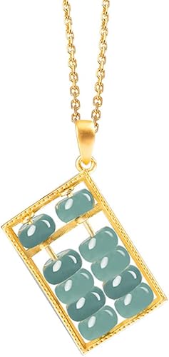 FitJinZun Chinese Natural Blue Jadeite Necklace for Women, Genuine Square Abacus Pendant with Bead, Good Luck Jewelry Fortune Gift for Her, 18inches