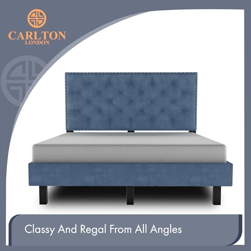 Image of Wooden Modern Upholstered Queen Size Bed for Bedroom | Wooden Double Bed Without Storage | Platform Cot Upholstered Bed with Upholstery Fabric | Engineered Wood | 6.5 x 5 Ft | Teal
