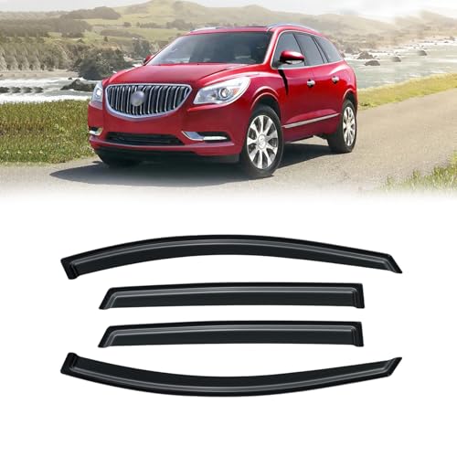 CMVT Auto Window Visor for 2008-2017 Buick Enclave, Rain Guards Shields Vent Deflector Shade Wind Ventvisor Dark Smoke 2009 2010 2011 2012 2013 2014 2015 2016, Tape-On, 4PCS