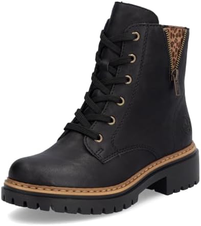Rieker 72617-00 Damen Schnürboot Synthetik schwarz/Leo schwarz/Leo