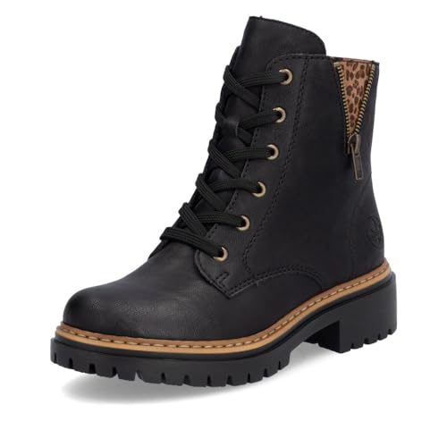 Rieker Damen Schnürstiefeletten 72617, Frauen Stiefeletten,halbstiefel,Kurzstiefel,uebergangsschuhe,uebergangsstiefel,schwarz...