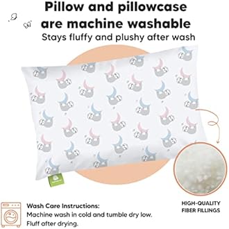 Toddler Pillow with Pillowcase - My Little Dreamy Pillow - Organic Cotton Toddler Pillows for Sleeping, Kids Pillow, Travel Pillows for Sleeping, Mini Pillow, Toddler Bed Pillows (Moon Sloth)