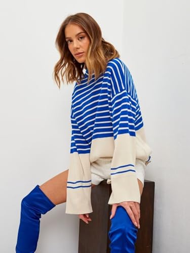 Image of Xuan2Xuan3 Women Fall Oversized Pullover Sweaters 2024 Stripe Color Block Chunky Loose Long Winter Knit Tops Jumper