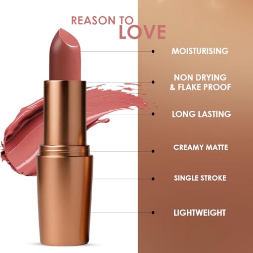 Image of One Wish Creamy Matte Lipstick Long Lasting for Women - Barely There Shade 12 | Full Coverage | No Dryness | SPF | Vitamin E, Almond Oil & Shea Butter for Moisturising Lip | 8 Hrs Lasting | Smooth Finish | 3.8 gm