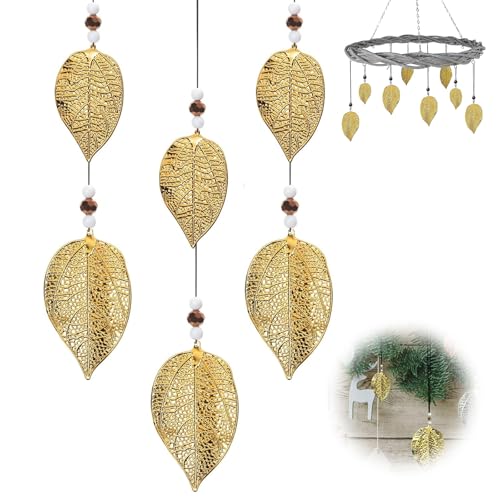 6 Stück Blatt-Anhänger Deko, Hänger Schimmerblatt Dekohänger Fensterdekoration Blätter, Metall Deko Anhänger Blatt, Ideal für vielfältige Dekorationsmöglichkeiten (Gold)