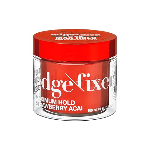 KISS COLORS & CARE Maximum Hold Edge Fixer, Non-Greasy Gel Formula Infused With Biotin B7, 24 Hour Hold, ‘Strawberry Acai’ Scented, 3.38 Fl. Oz. (100 ml)