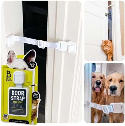 Door Buddy Pet Door Latch for Cats - Grey. Adjustable Cat Door Strap. Dog Proof Litter Box & Cat Feeding Station Without Pet Gate or Cat Door for Interior Door. Most Customizable Cat Door Latch Holder