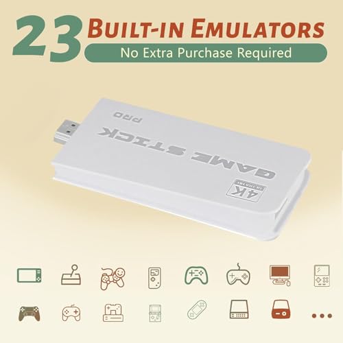 Image of HRYYDS 2026 Retro Gaming Console Pro 4K HDMI with 40,000+ Built-in Classic Video Games - Plug & Play Game Stick for TV with 2 Wireless Controllers | 23 Emulator Support 64GB
