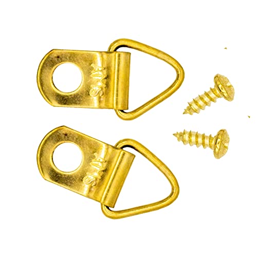 Image of Small Triangle One-Hole Ring Brass-Plated Steel Picture Hangers Pack of 100 with Screws for Hanging Picture Frames
