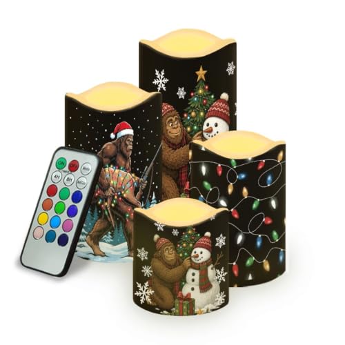 Image of Bigfoot Christmas LED Flameless Candles with Remote Control | Xmas Flameless Candle Set with Timer, Battery Operated Fake Candles for Kitchen Room Home Decor, 4 Pack