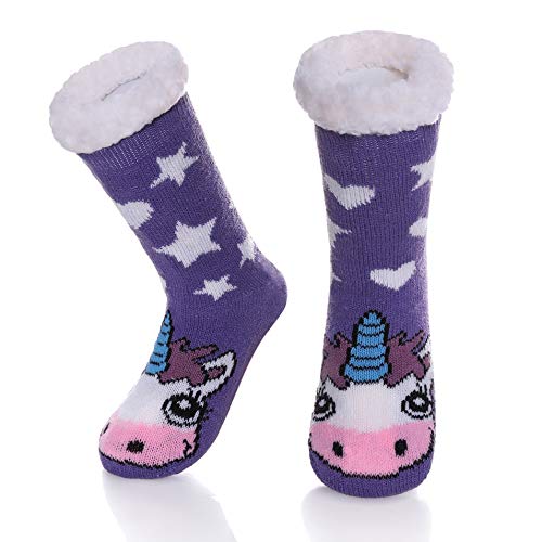 LANLEO Boys Girls Cute Animal Slipper Socks Fuzzy Soft Warm Thick Fleece Lined Winter Socks Kids Toddlers Christmas Stockings Unicorn ,2-4 Year Old