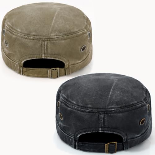Image of Cadet Army Hat 2 Pieces Flat Top Cap Unisex Military Hat for Women Men
