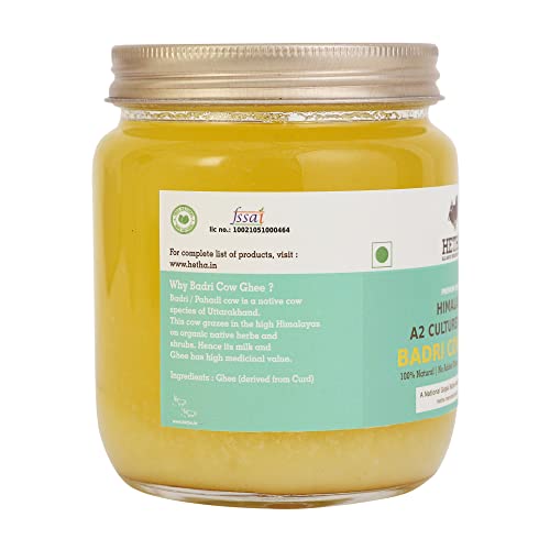 Hetha Organics Himalayan Pahadi/Badri Desi Cow Bilona A2 Cultured Ghee Made In Brass Utensil (Peetal Kadhai) Single Origin – 500ml