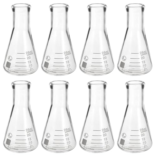 Flacon Erlenmeyer en verre borosilicate de 25ml col étroit pour laboratoire (Lot de 8)