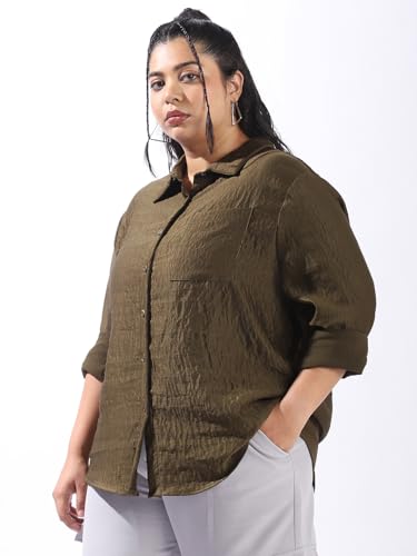 Image of High Star Women Plus Size Boxy Fit Spread Collar Long Sleeves Shirt