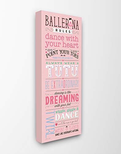 The Kids Room by Stupell Pink Ballerina Rules Dance with Your Heart Typography Stretched Canvas Wall Art, 10x24, Multi-Color