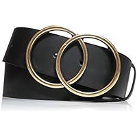 almela - Cinturón mujer - Piel legitima - Hebilla aros en oro viejo - 4 cm de ancho - Moda joven - 40mm - Cuero - Hebilla redonda de anillos - Cinto - Correa - Leather Woman belt - Negro, 120