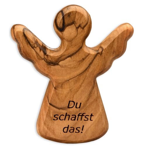 Kassis Geschenkartikel Olivenholz-Schutzengel - Handgefertigte Engel-Figur aus Bethlehem - Schutzengel-Gl&uuml;cksbringer - (Du schaffst das) - (1 St&uuml;ck)