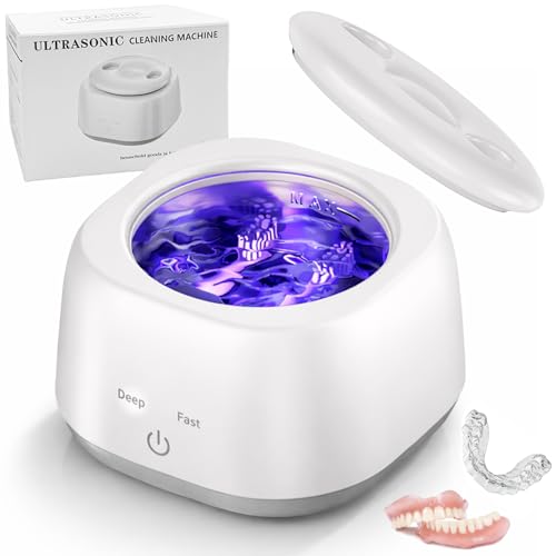 Image of Ultrasonic Retainer Cleaner Machine 48kHz Denture Cleaning Pod, 280ML Dental Deep Cleaning Pod for Dentures, Aligners, Invisalign, Mouth Guards, Night Guards, Jewelry, Toothbrush (White)