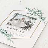 sendmoments Dankeskarten Hochzeit, Eukalyptus Leaves, Hochzeit Danksagungen 5er Klappkarten-Set C6, Hochzeitsdanksagungskarten personalisiert mit Text & Fotos, wahlweise mit Veredelung & Umschlägen