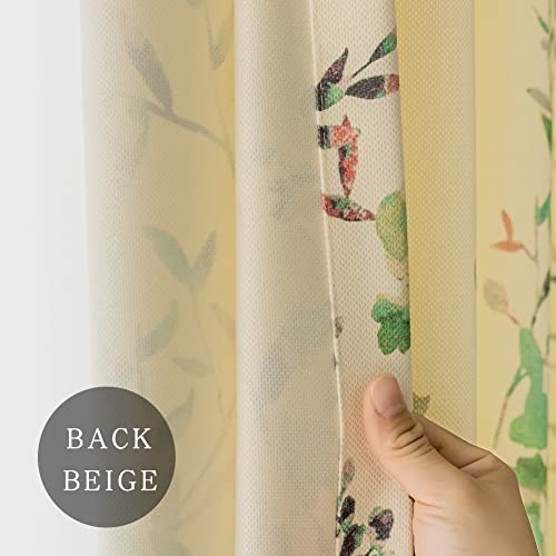 Suouo Light Filtering Chenille Curtains For Living Room Bedroom Printed Green Foliage Botanical Leaf Window Drapes Set 2 Panels 96 Inch Length Cyan #TOP6