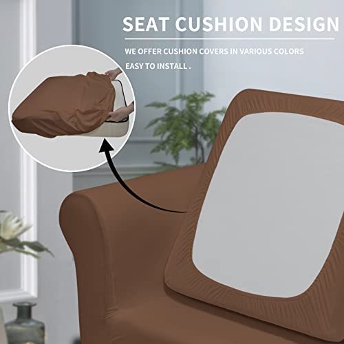 Image of Easy-Going 2 Pieces Stretch Sofa Slipcover for Armchair Washable | Spandex Soft Fitted Sofa Couch Cover for Living Room Washable Furniture Protector with Bottom Kids Pet Brown