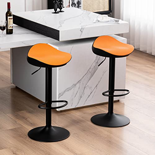 Youtaste Orange Plastic Bar Stools Set Of 2 Backless Counter Height Barstools Adjustable Modern Swivel Bar Chairs Saddle Seat Braided Barstools Home Kitchen Island #TOP3
