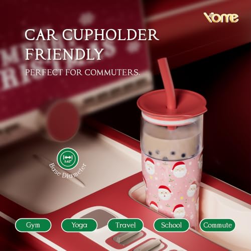 Image of YOME 20oz Christmas Insulated Glass Tumbler with Lid & Straw for Women Gift | Stainless Steel Iced Coffee Cup | Keep Drinks Cold |Cupholder Friendly |Ideal for Iced Coffee, Smoothies & Boba| Gift