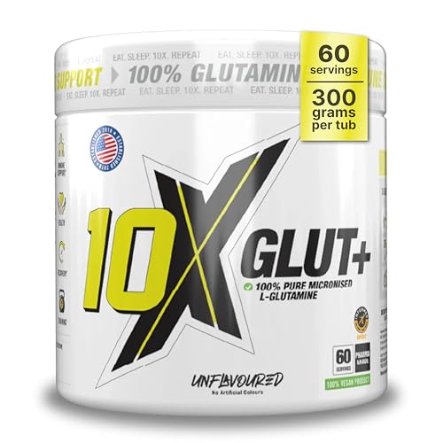 10X Athletic L-Glutamine Powder – 300g, 60 Servings, Micronized, 100% Vegan, Unflavoured, Informed Sport Certified, Supports Recovery, Gut Health & Muscle Repair