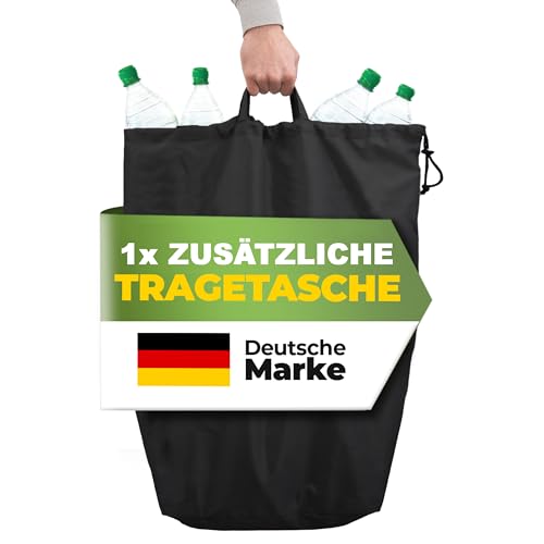 COTTARA® Pfandflaschen Sammelbehälter mit Deckel und Tragetasche | Pfandbehälter mit Loch | Ideal als Pfandflaschen Aufbewahrung Leergut Sammelbehälter Flaschensammler für Küche (Extra Innentasche)