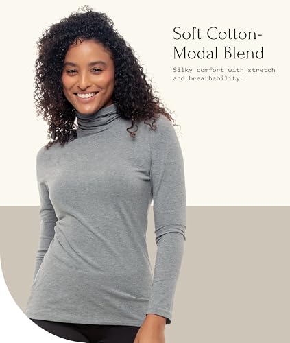 Image of Felina Women's Long Sleeve Cotton Modal Turtleneck Top, Breathable Lightweight Layering Essential, Fitted Turtleneck Sweater