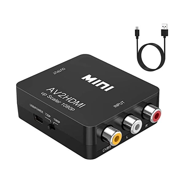 RCA-zu-HDMI-Konverter,1080P-Mini-Cinch-CVBS-AV-zu-HDMI-Video-Audio-Wandleradapter, unterstützt PAL / NTSC mit USB…