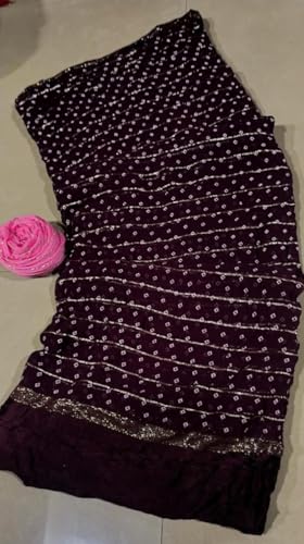 Image of Women's Pure Viscose Bandhej Print Georgette Saree with Silver Border & Blouse Peice
