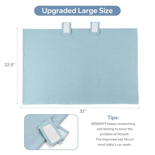 Image of SERAPHY 100% Muslin Cotton Car Seat Cover Baby, Universal Carseat Covers, Breathable Baby Car Seat Canopy for Boys Girls, Soft Infant Car Seat Cover for Summer -Blue