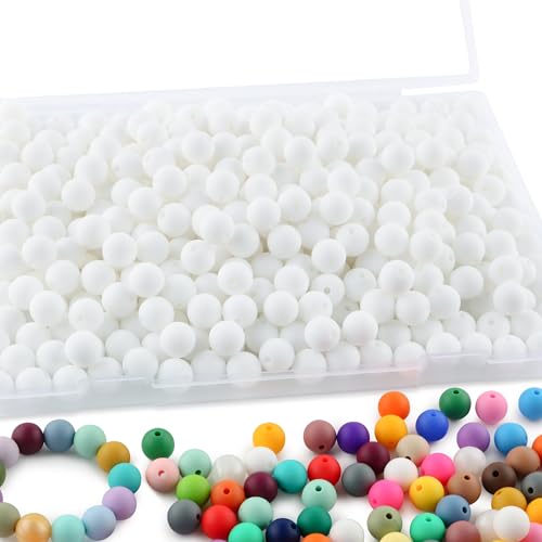 Sunrony 240Pcs 12mm Silicone Beads for Keychain Making, Round Silicone Beads for Pens and Necklace Bracelet Crafts Making(White)
