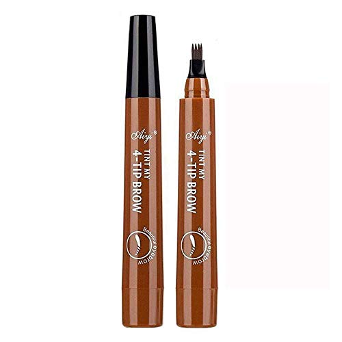 4 Point Eyebrow Tattoo Pen,Microblading Eyebrow Pencil with a Micro-Fork Tip Applicator Creates Natural Looking Brows Effortlessly and Stays on All Day(2 pc/set) (Big head brow pencil brown)