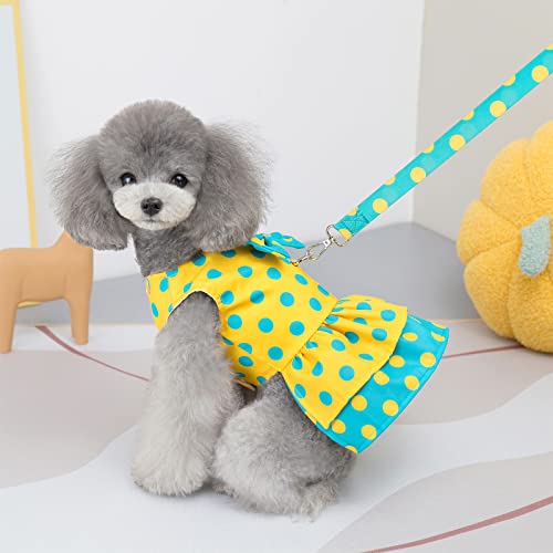 Aivyna Dog Harness Dress 100% Cotton With Leash Set Puppy Dresses Doggie Cute Clothes Pet Apparel Polka Dot For Small Dogs,Cat, Yellow #TOP4