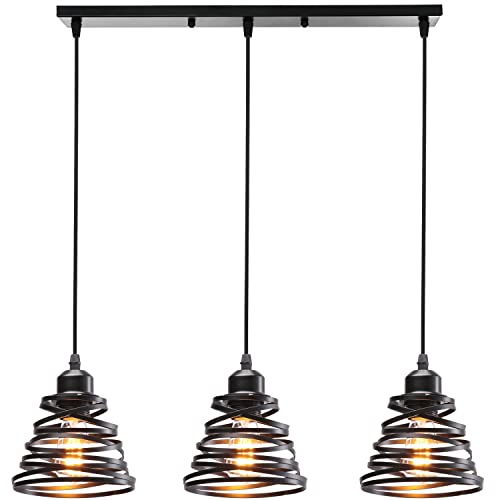 iDEGU 3 Luces Lámpara Colgante Moderna Creativa Lámpara de Techo Interior Diseño Espiral en Cascada de Metal Vintage Luz Colgante para Dormitorio Cocina Sala Comedor (Araña 3 Luces, Barra, Negro)