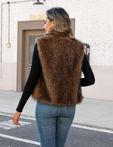 Womens Faux Fur Vest Stand Collar Sleeveless Open Front Cardigan Top Fuzzy Coats Jacket Fluffy Outwear with Pockets4