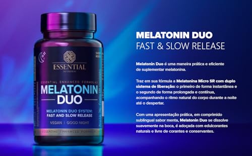Melatonina Duo - Essential Nutrition - 120 Comprimidos Sublingual - Sabor menta + Amostra